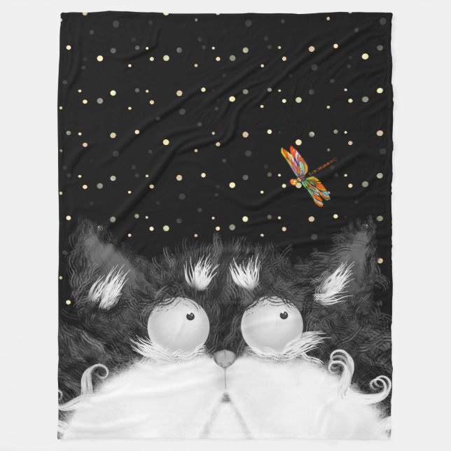 Manta Polar Gato de Tuxedo sorprendido por libélula (Anverso)