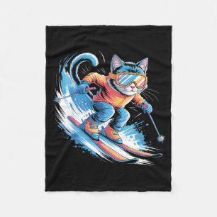 Manta Polar Gato divertido esquiando deporte de invierno esqui