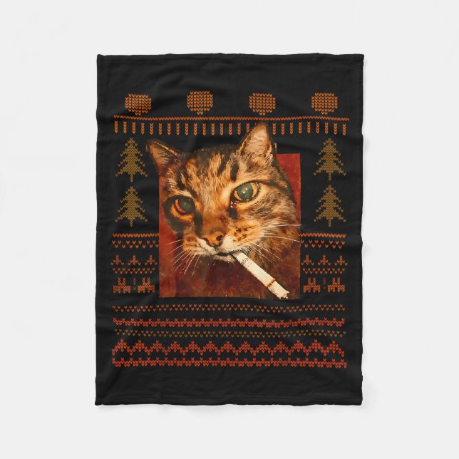 Manta Polar Gato Divertido Fumando Meme Navidad Feo Para Hombr (Anverso)