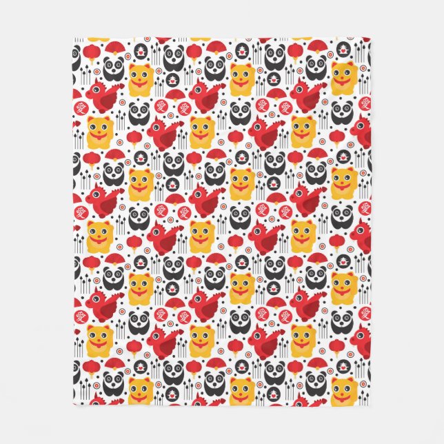 Manta Polar Gato, dragón, y panda afortunados de China (Anverso)