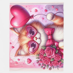 Manta Polar Gato El día de San Valentín/gatito