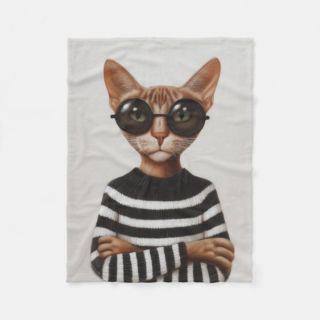 Manta Polar Gato Estiloso Con Gafas Redondas (Anverso)