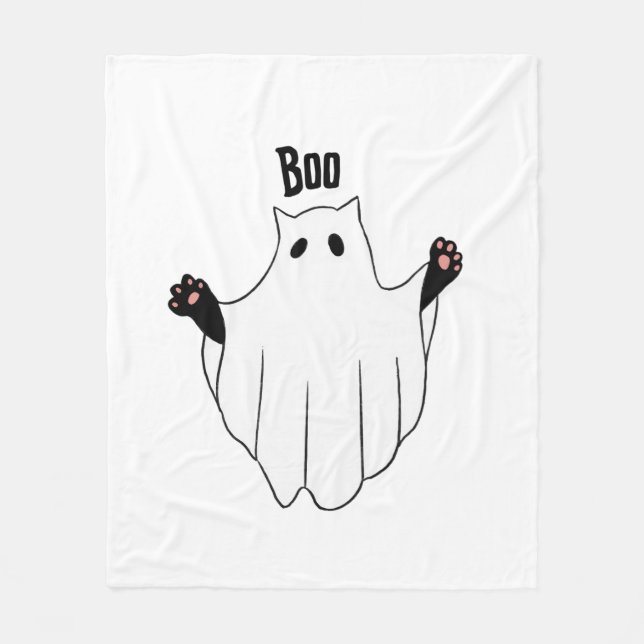 Manta Polar Gato Fantasma Boo Halloween Gracioso Gato negro es (Anverso)