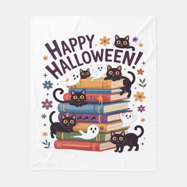 Manta Polar Gato fantasma leyendo libros sobre regalos de amor (Anverso)