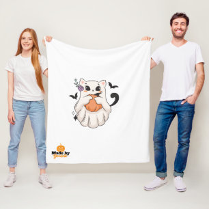 Manta Polar Gato fantasma lindo con calabaza Halloween fanta