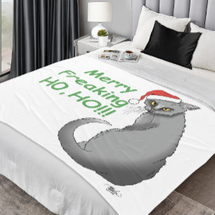 Manta Polar Gato Gris Divertido Gruñón Navidad Humor Festivo