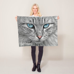 Manta Polar Gato Gris y Blanco Precioso de Ojos Azules