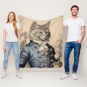 Manta Polar Gato Grissaile Caballero Vintage Rosas Botánicos