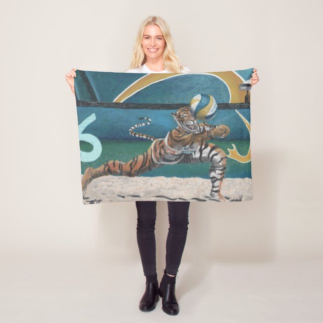 Manta Polar Gato Guerrero Jugando Voleibol Fantasía Art Blanke (In situ)