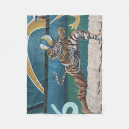 Manta Polar Gato Guerrero Jugando Voleibol Fantasía Art Blanke