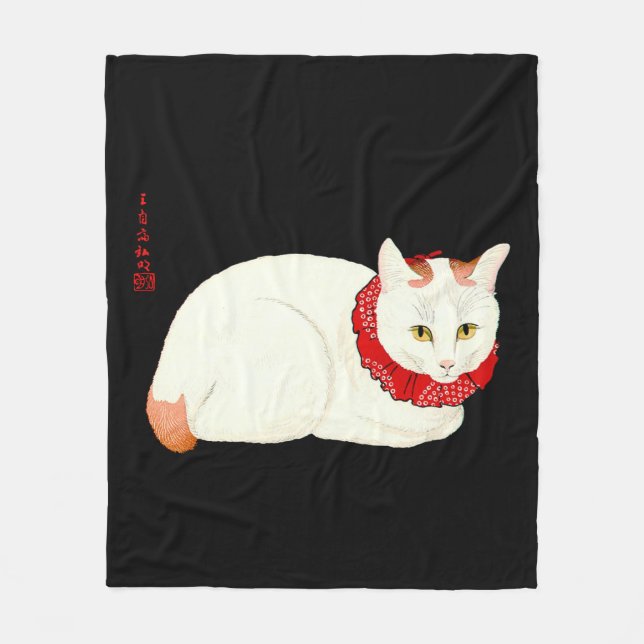 Manta Polar Gato japonés blanco y jengibre (Anverso)