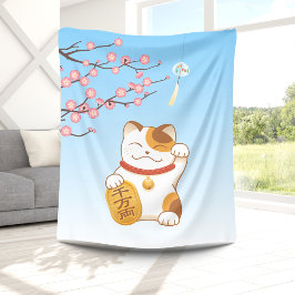 Manta Polar Gato japonés con suerte de calico, Maneki Neko