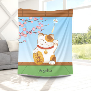 Manta Polar Gato japonés con suerte de calico, Maneki Neko