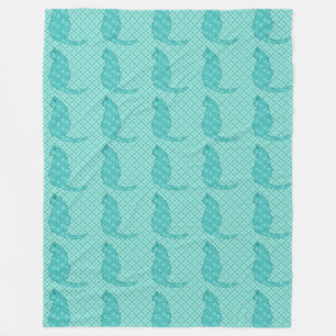 Manta Polar Gato japonés - Impresión de kimono turquesa