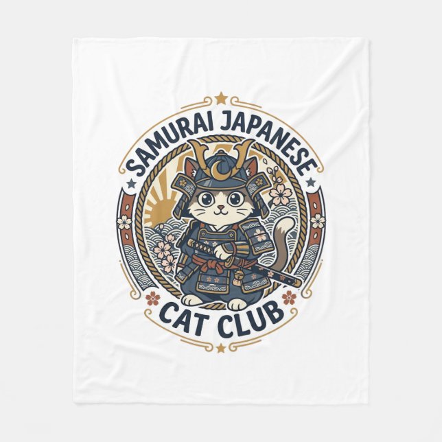 Manta Polar Gato Japonés Samurái Arte Vectorial POD - Samurái  (Anverso)