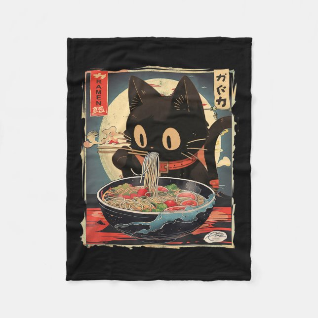 Manta Polar Gato Kawaii comiendo fideos de Ramen Chicas de reg (Anverso)