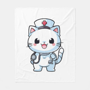 Manta Polar Gato Kawaii como enfermera