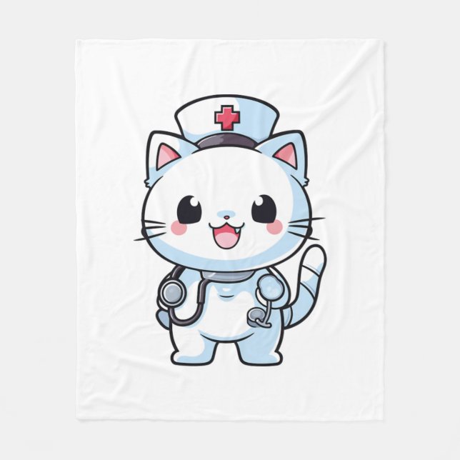 Manta Polar Gato Kawaii como enfermera (Anverso)
