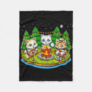 Manta Polar Gato Kawaii Lindo Acampando Naturaleza Fogata al A