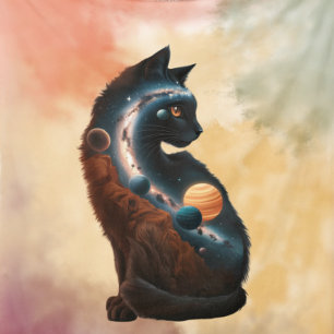 Manta Polar Gato Lindo & Planetas, Animal Divertido, Acuarela,