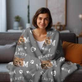 Manta Polar Gato Mamá Gris Nombre personalizado y foto Repetir