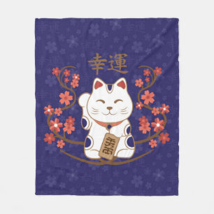 Manta Polar Gato Maneki-neko con buena suerte kanji