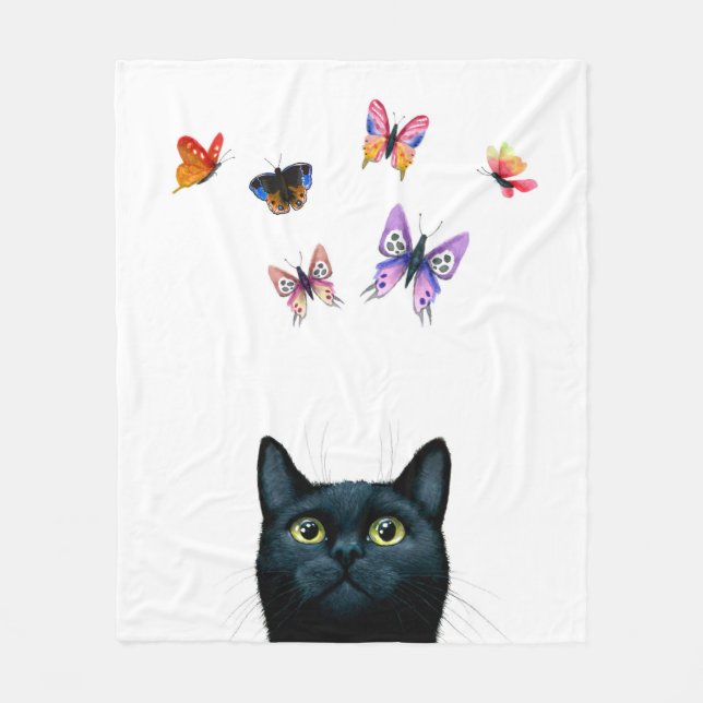 Manta Polar Gato negro blanco 606 mariposas (Anverso)