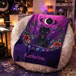 Manta Polar Gato Negro Celestial Místico Rosa Púrpura