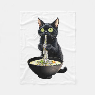 Manta Polar Gato negro comiendo fideos de Ramen comida japones