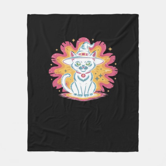 Manta Polar Gato negro con flores psicodélicas T-Shir sobredim (Anverso)
