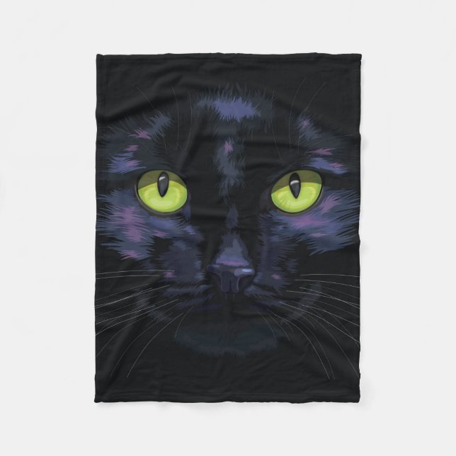Manta Polar Gato negro con los ojos verdes (Anverso)