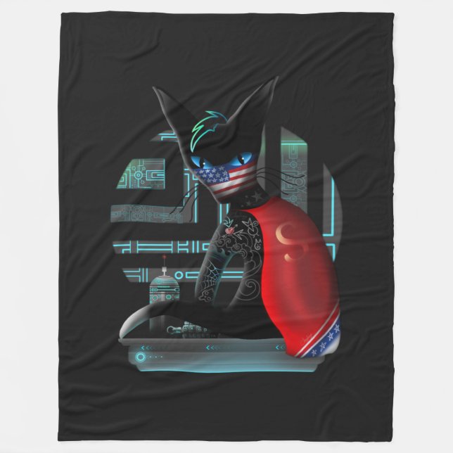 Manta Polar Gato negro Cyberpunk Ninja (Anverso)