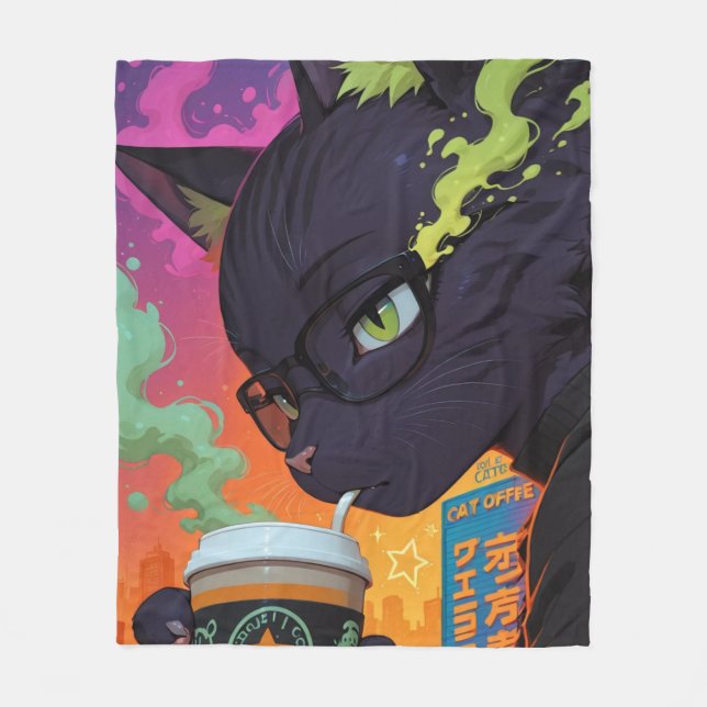 Manta Polar Gato negro de anime místico (Anverso)
