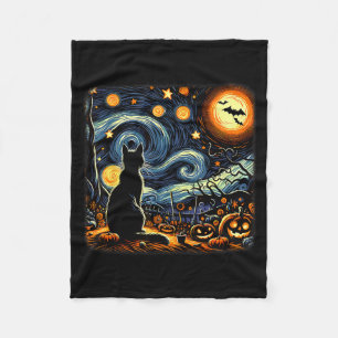 Manta Polar Gato negro de Halloween Van Gogh Noche estrellada 