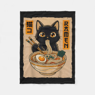 Manta Polar Gato negro kawaii de anime retro comiendo fideos r