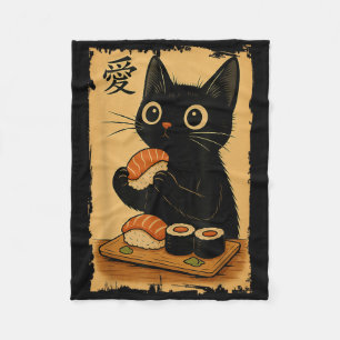 Manta Polar Gato negro Kawaii lindo comiendo sushi divertido j
