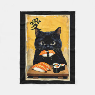 Manta Polar Gato negro Kawaii lindo comiendo sushi divertido j