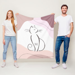 Manta Polar Gato negro minimalista orgánico boho formas monogr