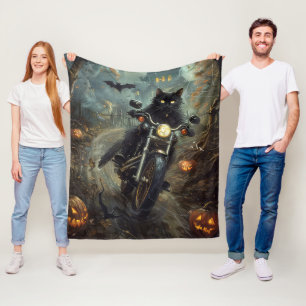 Manta Polar Gato Negro Montando Motocicleta Halloween Espeluzn