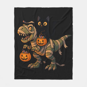 Manta Polar Gato Negro Montando T-Rex Momia – Dino Cute de Hal