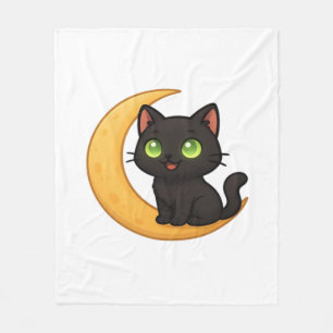 Manta Polar Gato negro sonriente con ojos verdes brillantes se