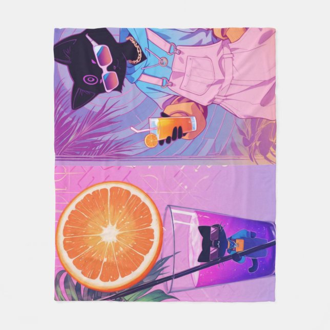 Manta Polar Gato negro Vaporwave  (Anverso)