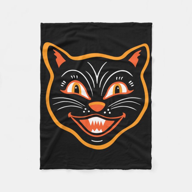 Manta Polar Gato negro vintage de Halloween (Anverso)