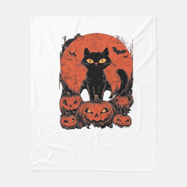 Manta Polar Gato negro y calabazas - Cla de arte de camisetas  (Anverso)