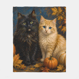 Manta Polar Gato negro y gato naranja de Halloween vintage