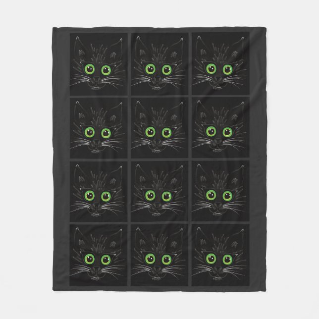 Manta Polar Gato Oído Verde Sonriente (Anverso)