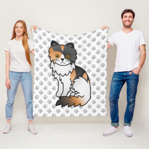 Manta Polar Gato Persa Calico Lindo Dibujo Animado & Huellas