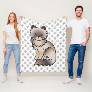 Manta Polar Gato Persa de Dibujos Animados Azul Crema y Patas