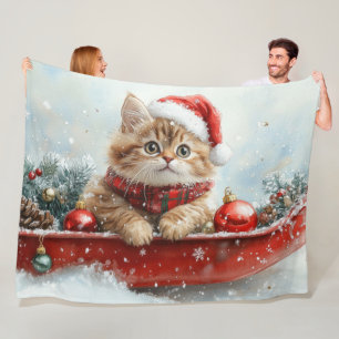 Manta Polar Gato Persa en Trineo Deja que Nieve Navidad