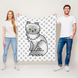 Manta Polar Gato Persa Gris Chinchilla Tabby Plateado & Huella